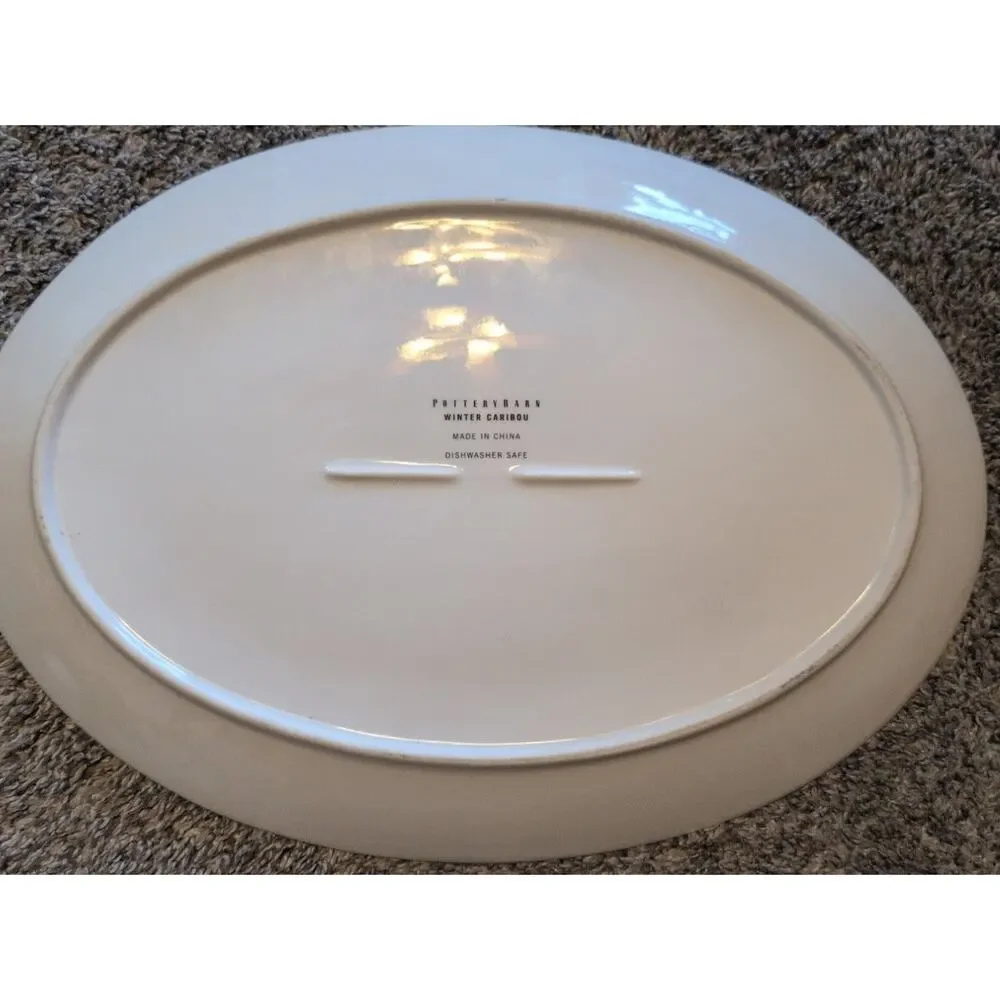 Pottery Barn Christmas Winter Caribou Holiday Oval Serving Platter 16.25″